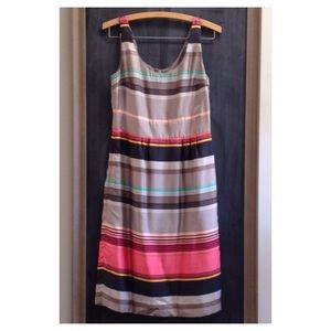 Banana Republic Gray Pink Yellow Silk Striped Scoop Neck Dress Size 2